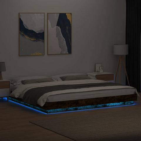 vidaXL Bed Frame with LED Lights without Mattress Smoked Oak 200x200cm