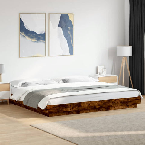 vidaXL Bed Frame with LED Lights without Mattress Smoked Oak 200x200cm
