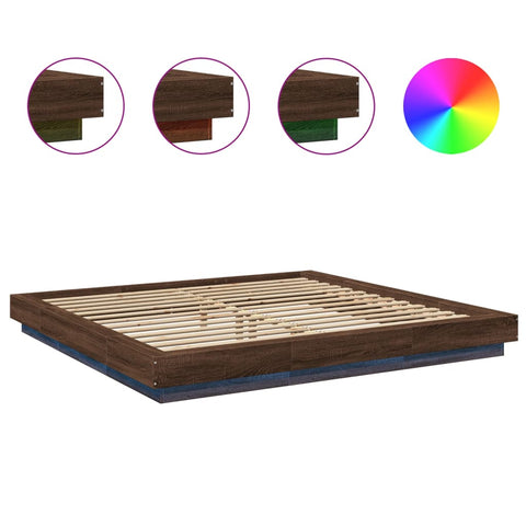 vidaXL Bed Frame with LED Lights without Mattress Brown Oak 200x200cm
