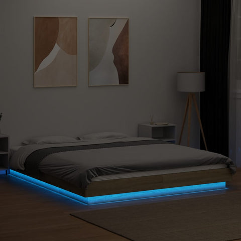 vidaXL Bed Frame with LED Lights without Mattress Sonoma Oak 160x200cm