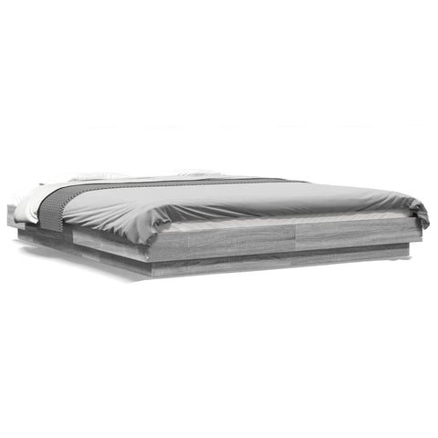 vidaXL Bed Frame with LED Lights without Mattress Grey Sonoma 160x200cm