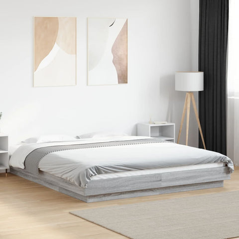 vidaXL Bed Frame with LED Lights without Mattress Grey Sonoma 160x200cm