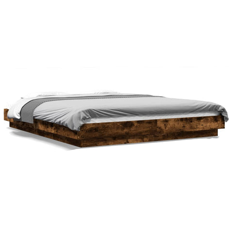 vidaXL Bed Frame with LED Lights without Mattress Smoked Oak 150x200cm