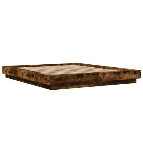 vidaXL Bed Frame with LED Lights without Mattress Smoked Oak 150x200cm