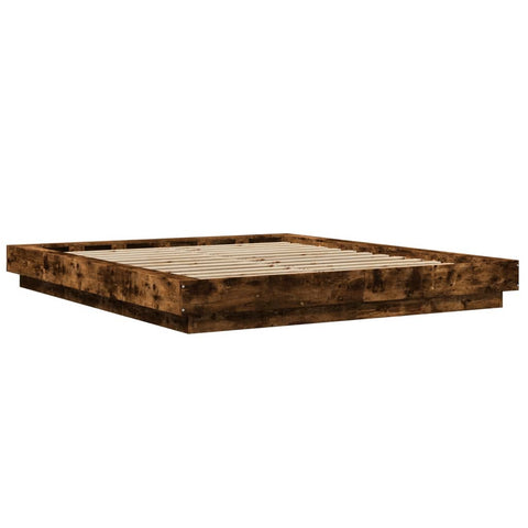 vidaXL Bed Frame with LED Lights without Mattress Smoked Oak 150x200cm