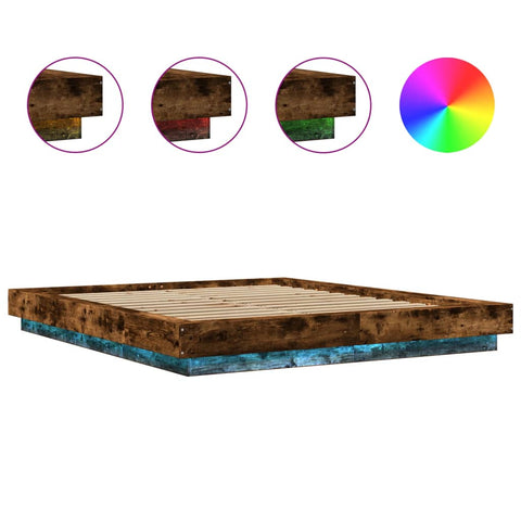 vidaXL Bed Frame with LED Lights without Mattress Smoked Oak 150x200cm