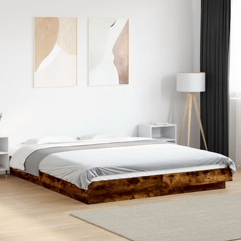 vidaXL Bed Frame with LED Lights without Mattress Smoked Oak 150x200cm