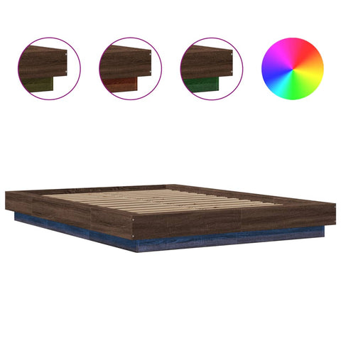 vidaXL Bed Frame with LED Lights without Mattress Brown Oak 120x200cm