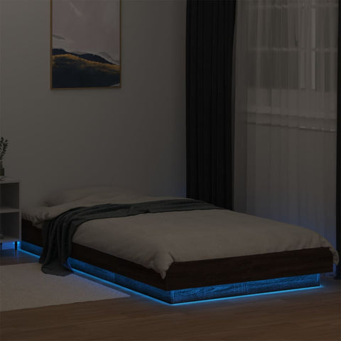 vidaXL Bed Frame with LED Lights without Mattress Brown Oak 100x200cm