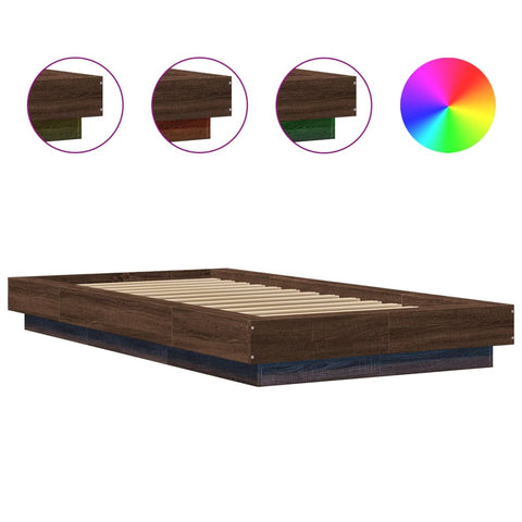 vidaXL Bed Frame with LED Lights without Mattress Brown Oak 100x200cm