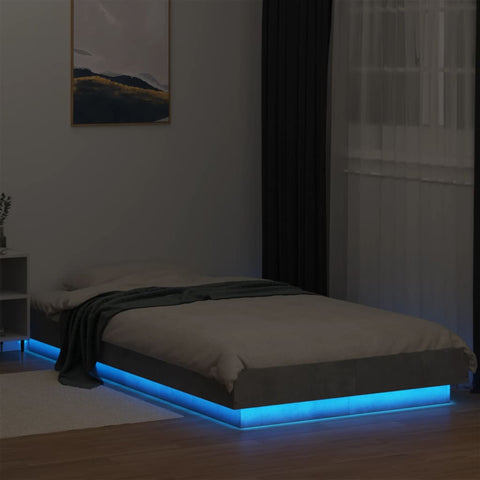 vidaXL Bed Frame with LED Lights without Mattress Concrete Grey 90x200cm