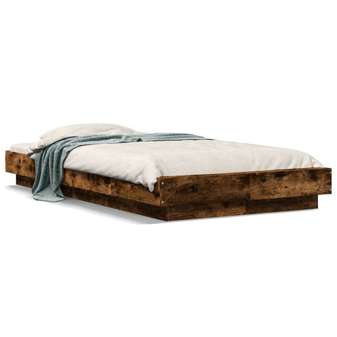 vidaXL Bed Frame with LED Lights without Mattress Smoked Oak 90x200cm