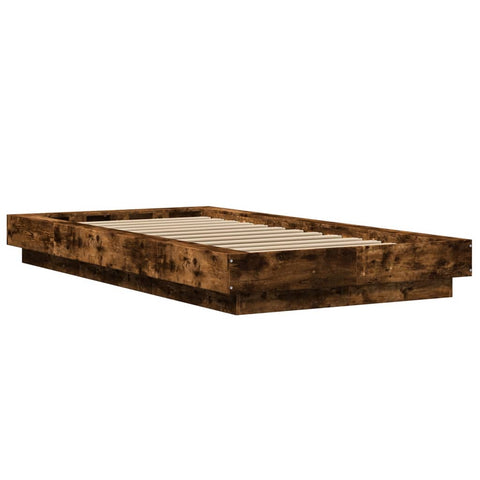 vidaXL Bed Frame with LED Lights without Mattress Smoked Oak 90x200cm