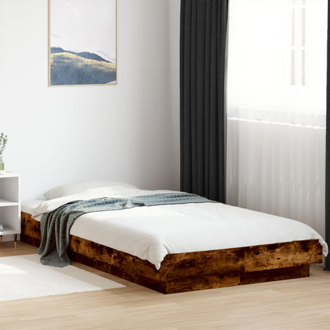 vidaXL Bed Frame with LED Lights without Mattress Smoked Oak 90x200cm