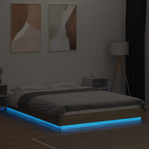 vidaXL Bed Frame with LED Lights without Mattress Sonoma Oak 140x190cm