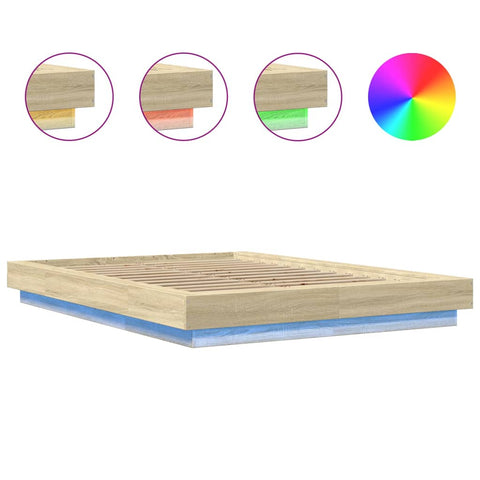 vidaXL Bed Frame with LED Lights without Mattress Sonoma Oak 140x190cm