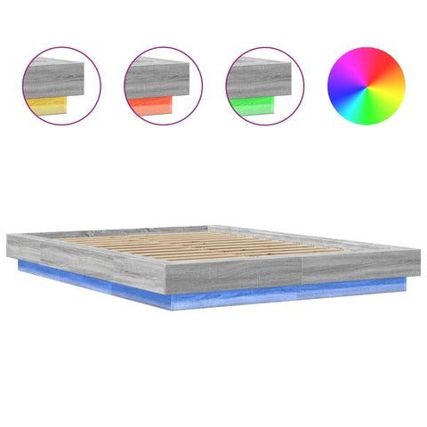 vidaXL Bed Frame with LED Lights without Mattress Grey Sonoma 135x190cm