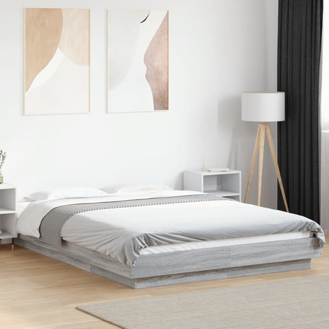 vidaXL Bed Frame with LED Lights without Mattress Grey Sonoma 135x190cm