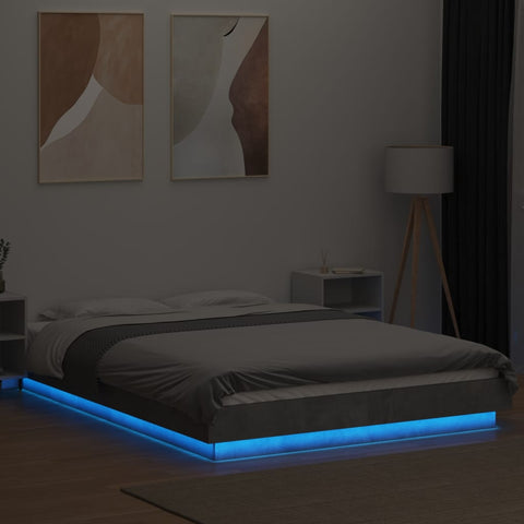 vidaXL Bed Frame with LED Lights without Mattress Concrete Grey 120x190cm