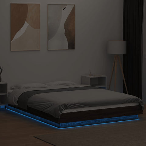 vidaXL Bed Frame with LED Lights without Mattress Brown Oak 120x190cm