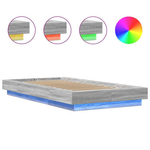 vidaXL Bed Frame with LED Lights without Mattress Grey Sonoma 90x190cm