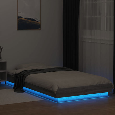 vidaXL Bed Frame with LED Lights without Mattress Grey Sonoma 75x190cm