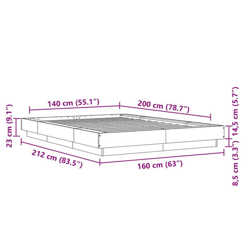 vidaXL Bed Frame without Mattress Sonoma Oak 140x200 cm