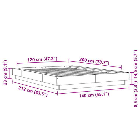vidaXL Bed Frame without Mattress Concrete Grey 120x200 cm