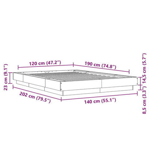 vidaXL Bed Frame without Mattress Smoked Oak 120x190 cm Small Double