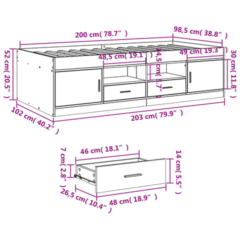 vidaXL Daybed with Drawers without Mattress Sonoma Oak 100x200 cm