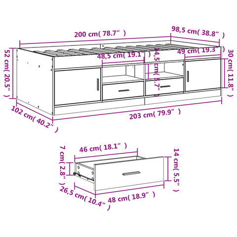 vidaXL Daybed with Drawers without Mattress Concrete Grey 100x200 cm