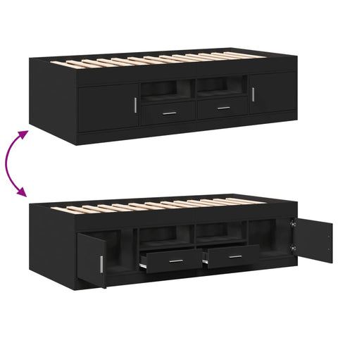 vidaXL Daybed with Drawers without Mattress Black 90x200 cm