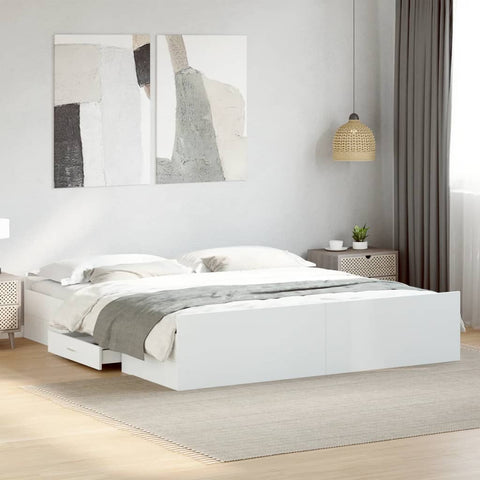vidaXL Bed Frame with Drawers without Mattress White 200x200 cm