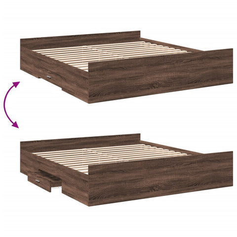 vidaXL Bed Frame with Drawers without Mattress Brown Oak 200x200 cm