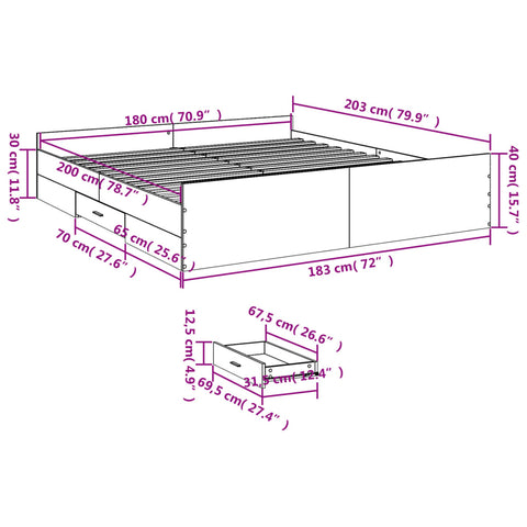 vidaXL Bed Frame with Drawers without Mattress White 180x200 cm Super King