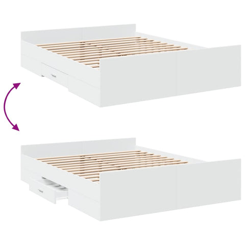 vidaXL Bed Frame with Drawers without Mattress White 150x200 cm King Size