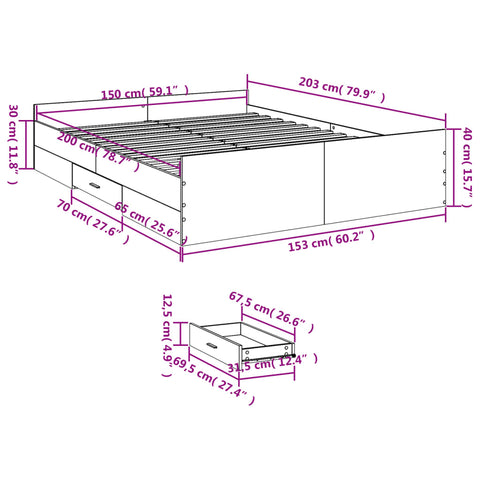 vidaXL Bed Frame with Drawers without Mattress White 150x200 cm King Size
