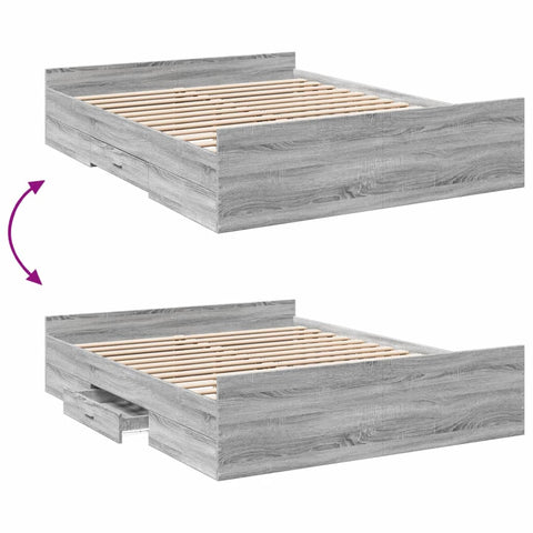 vidaXL Bed Frame with Drawers without Mattress Grey Sonoma 150x200 cm King Size