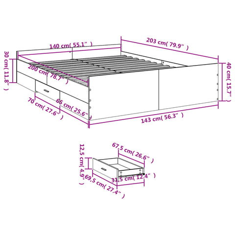 vidaXL Bed Frame with Drawers without Mattress Sonoma Oak 140x200 cm