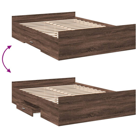 vidaXL Bed Frame with Drawers without Mattress Brown Oak 120x190 cm Small Double