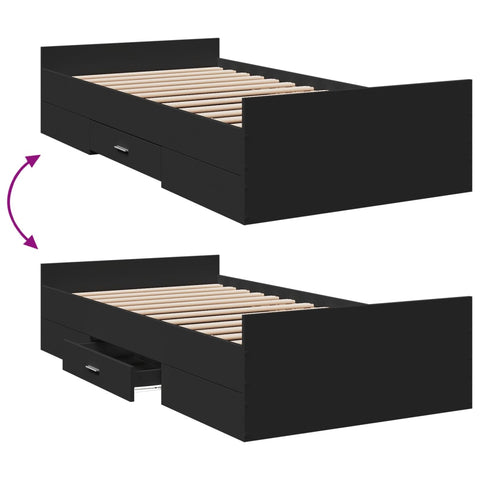 vidaXL Bed Frame with Drawers without Mattress Black 100x200 cm