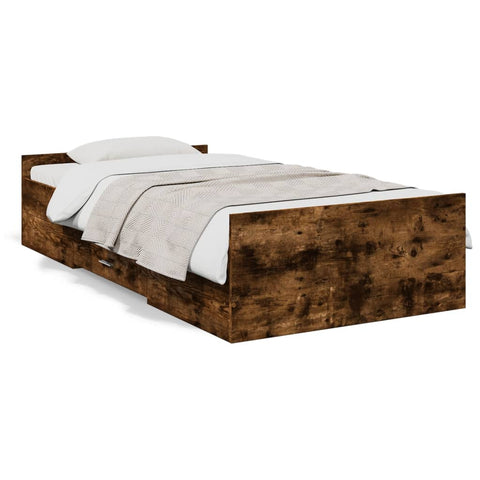 vidaXL Bed Frame with Drawers without Mattress Smoked Oak 75x190 cm Small Single