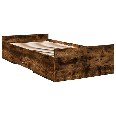 vidaXL Bed Frame with Drawers without Mattress Smoked Oak 75x190 cm Small Single
