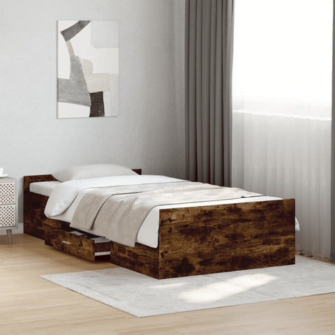 vidaXL Bed Frame with Drawers without Mattress Smoked Oak 75x190 cm Small Single