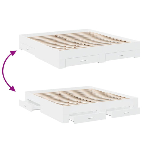 vidaXL Bed Frame with Drawers without Mattress White 200x200 cm