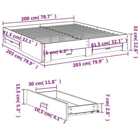 vidaXL Bed Frame with Drawers without Mattress Black 200x200 cm