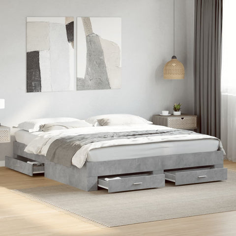 vidaXL Bed Frame with Drawers without Mattress Concrete Grey 200x200 cm