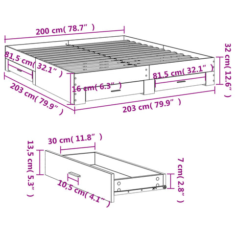 vidaXL Bed Frame with Drawers without Mattress Smoked Oak 200x200 cm