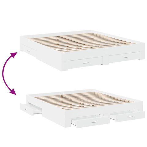 vidaXL Bed Frame with Drawers without Mattress White 180x200 cm Super King