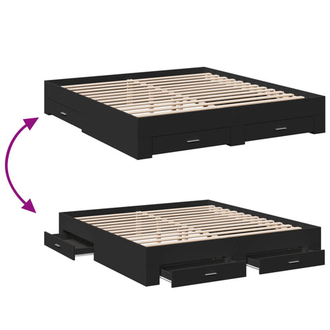 vidaXL Bed Frame with Drawers without Mattress Black 180x200 cm Super King